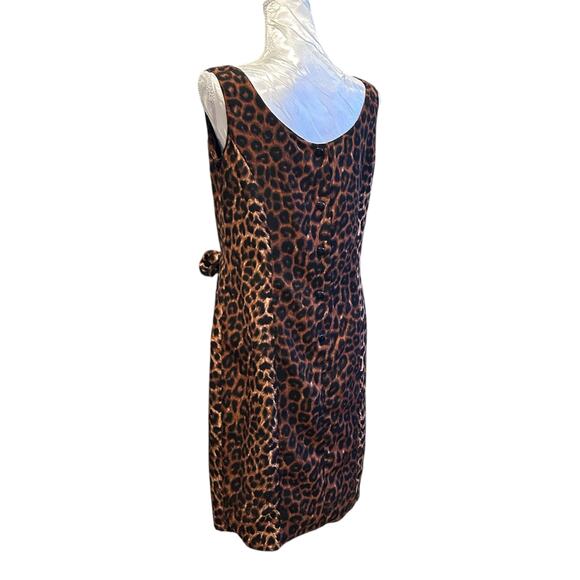 Vintage Leopard Print Wrap Dress Button Back Sleeveless Basic Editions Sz 10 - Picture 15 of 16